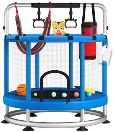 Trampoline for Kids with Enclosure, Gymnastics Bar & Toy, 140cm