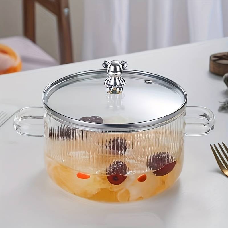 MHome Bear Lid Borosilicate Transparent Nonstick Glass Cooking Pot | Cookware