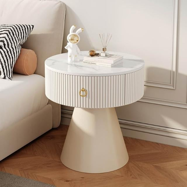 MFurn 
Round Nightstands with Porcelain Slab Tabletop Modern Nightstand with Storage Round Accent Table Bedside Table Sofa Side Table for Living Room