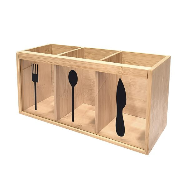 MHome Bamboo Utensil Holder – 3 Section