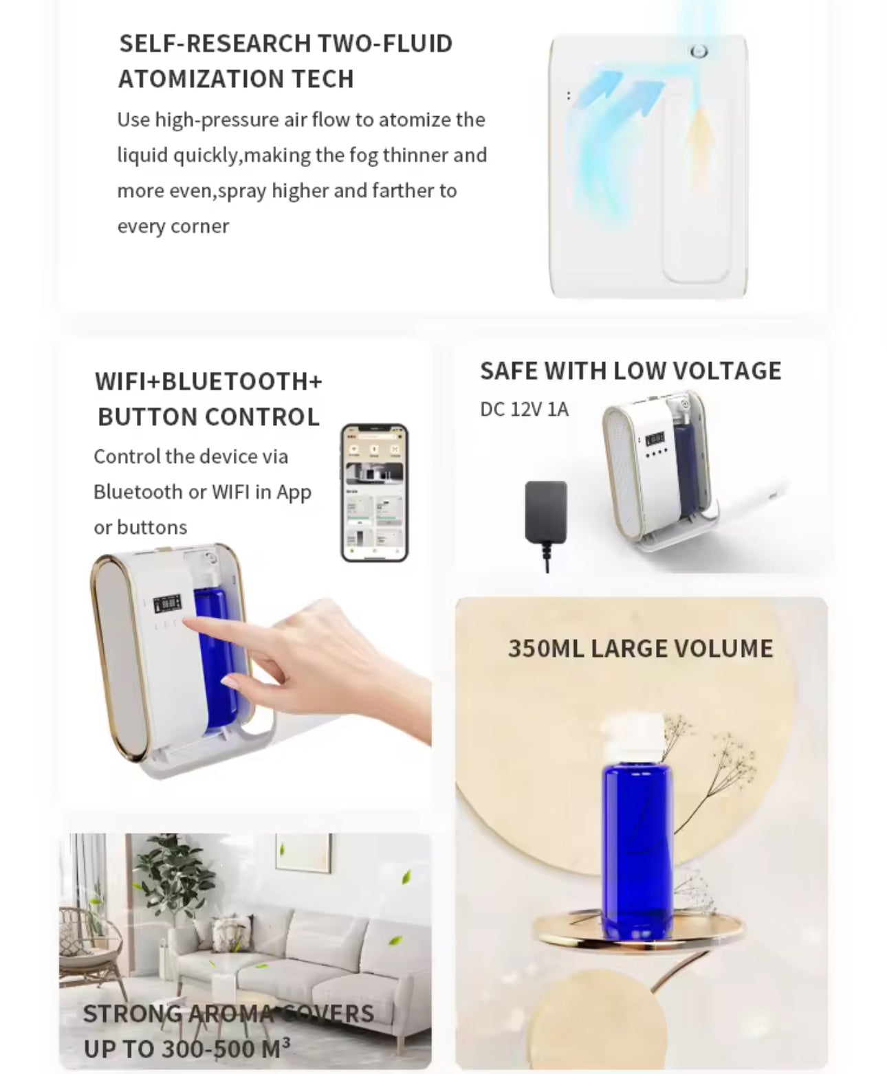 Mega-Scent Luxury Aromatherapy Nebuliser Essential Oil Diffuser With BT/USB & App Control