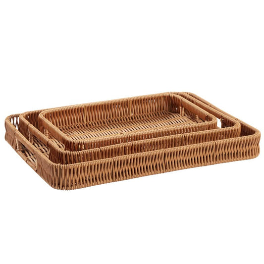 MHome Rattan Serving Tray 3pc Set
