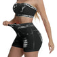 Ladies Two Piece Sets Denim Print Strapless Tops High Waist Tummy Control Biker Shorts Trendy Bodycon Matching Outfits-Various Options