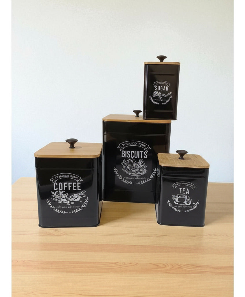 MHome Set of 4 Condiments Canisters Tea,Coffee Sugar & Biscuits-Various Colours