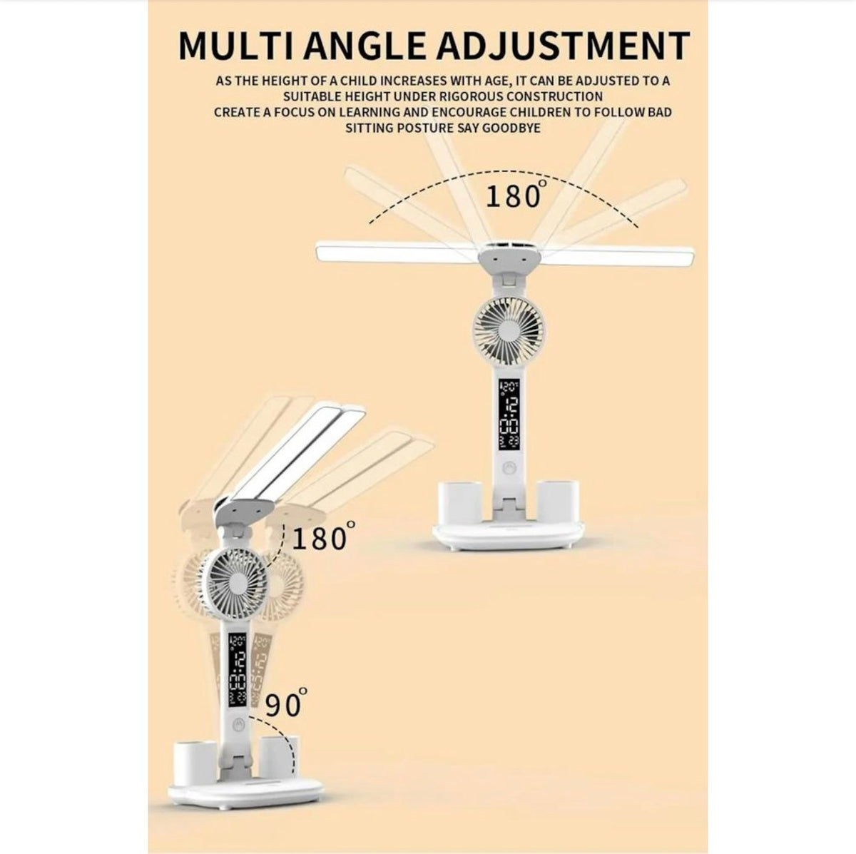 MTech 4-1 Table Lamp with Fan Pencil Holder Double Head Office Lamp USB LED Desk Lamp Plug in Home & Garden | Lamps, Lighting & Ceiling Fans