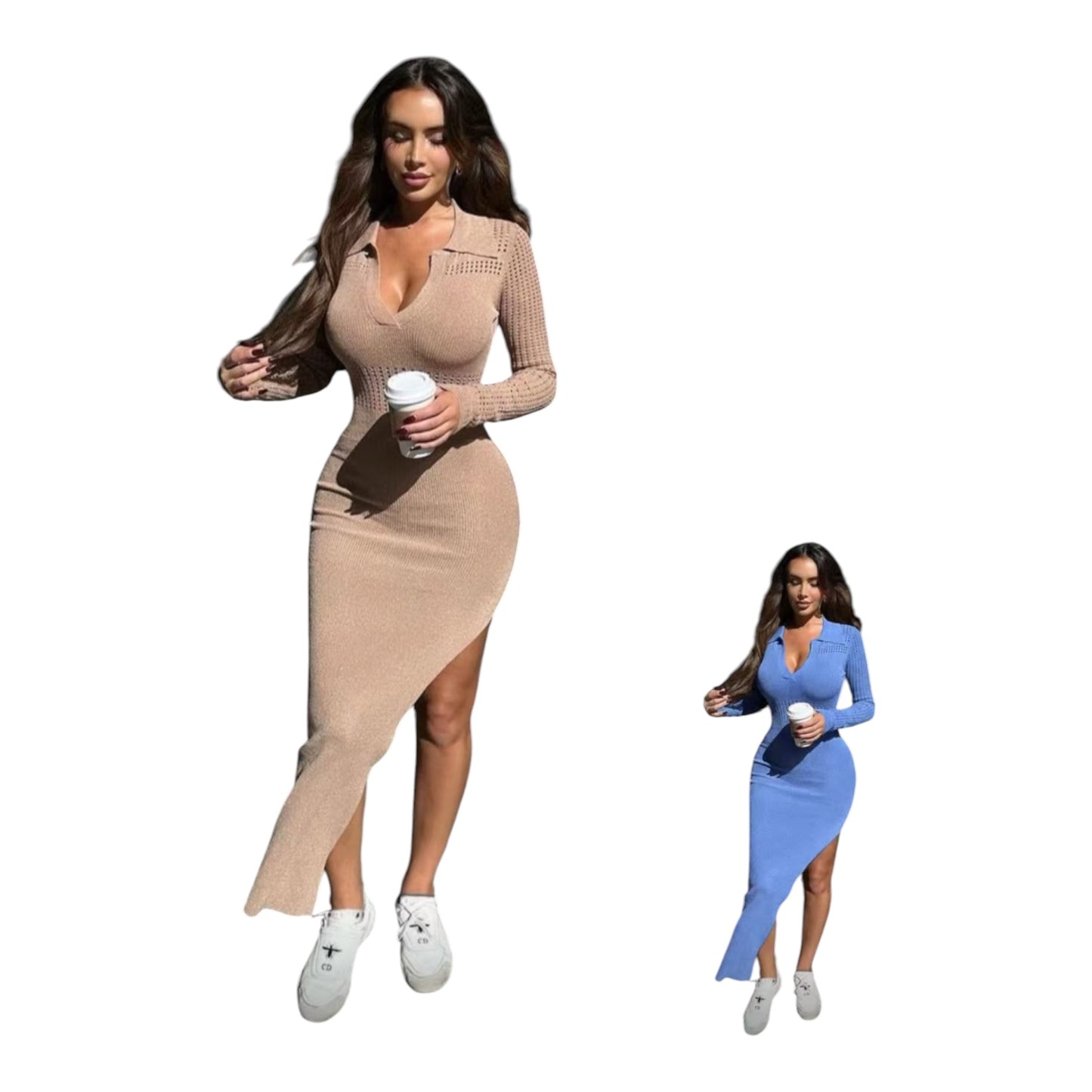 Ladies Long Sleeved Knitted Dress-Various Colours