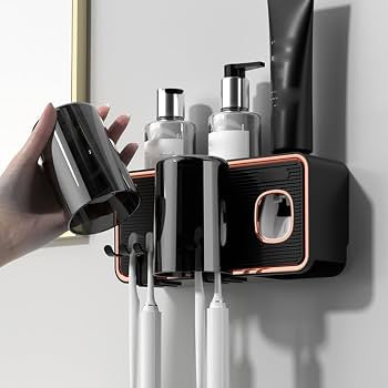 MHome Toothbrush Holders For Bathrooms, Toothbrush Wall Mounted Dispenser，With Toothbrush Cup,Tray Toothpaste Dispenser