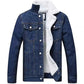 Casual Classic Denim Fleece Lined Jacket for Men ( Blue )