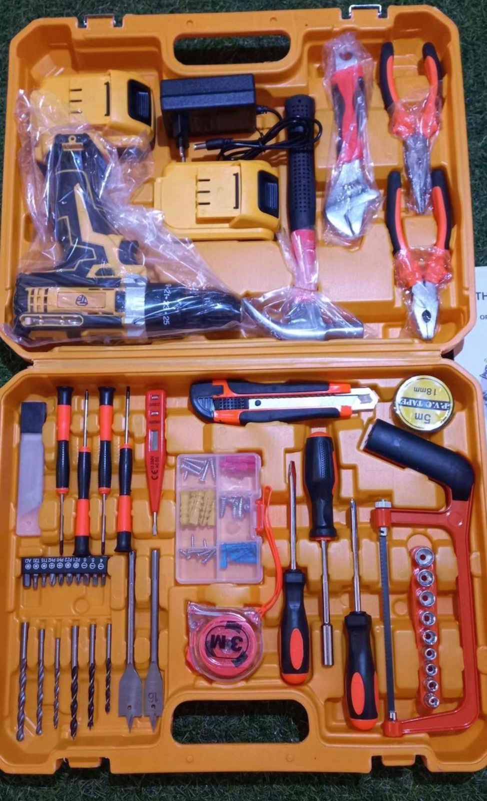 Cordless Electric Drill Inc 2 X Battery & Charger + 43pc Set Various Tools