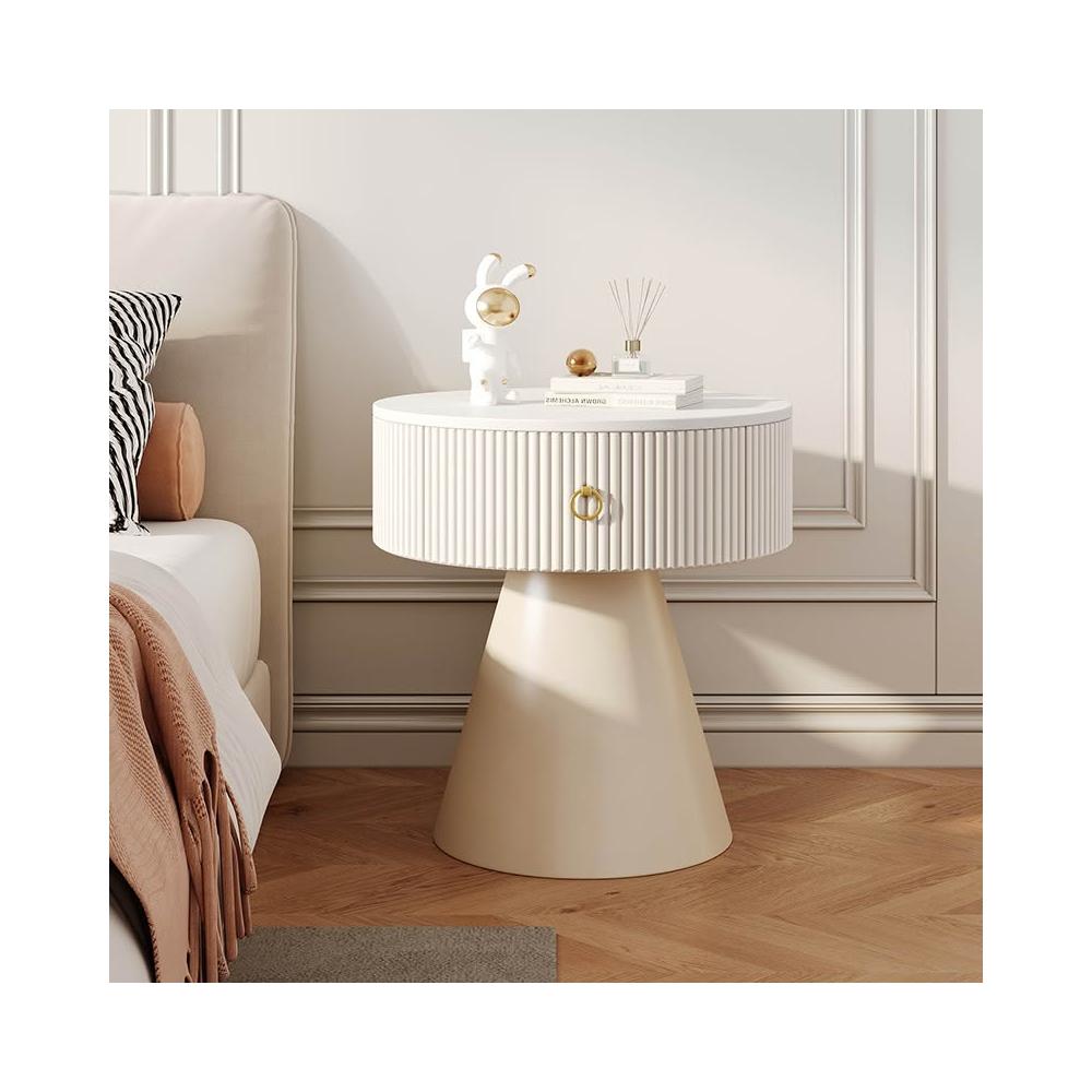 MFurn 
Round Nightstands with Porcelain Slab Tabletop Modern Nightstand with Storage Round Accent Table Bedside Table Sofa Side Table for Living Room