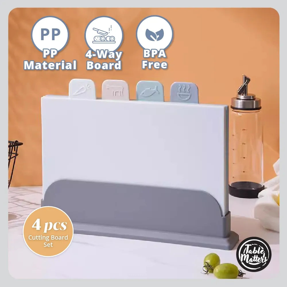 Family 4pcs Kitchen Cutting Board Set with Drying Stand