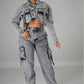 Ladies Denim Cargo Set 2pc