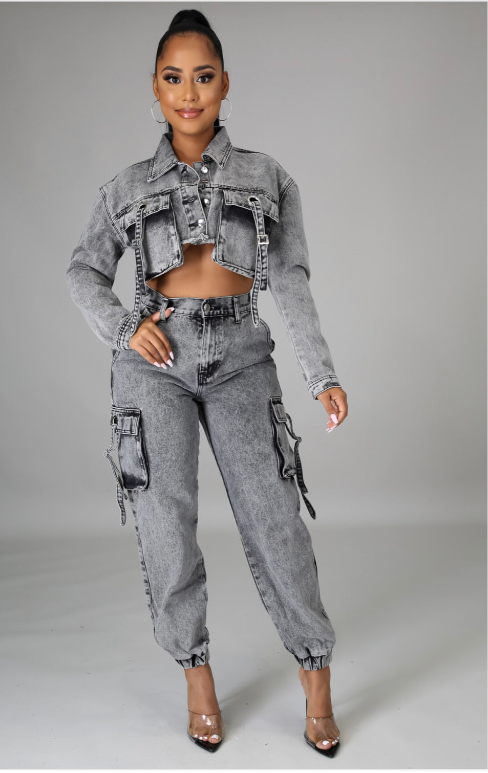 Ladies Denim Cargo Set 2pc