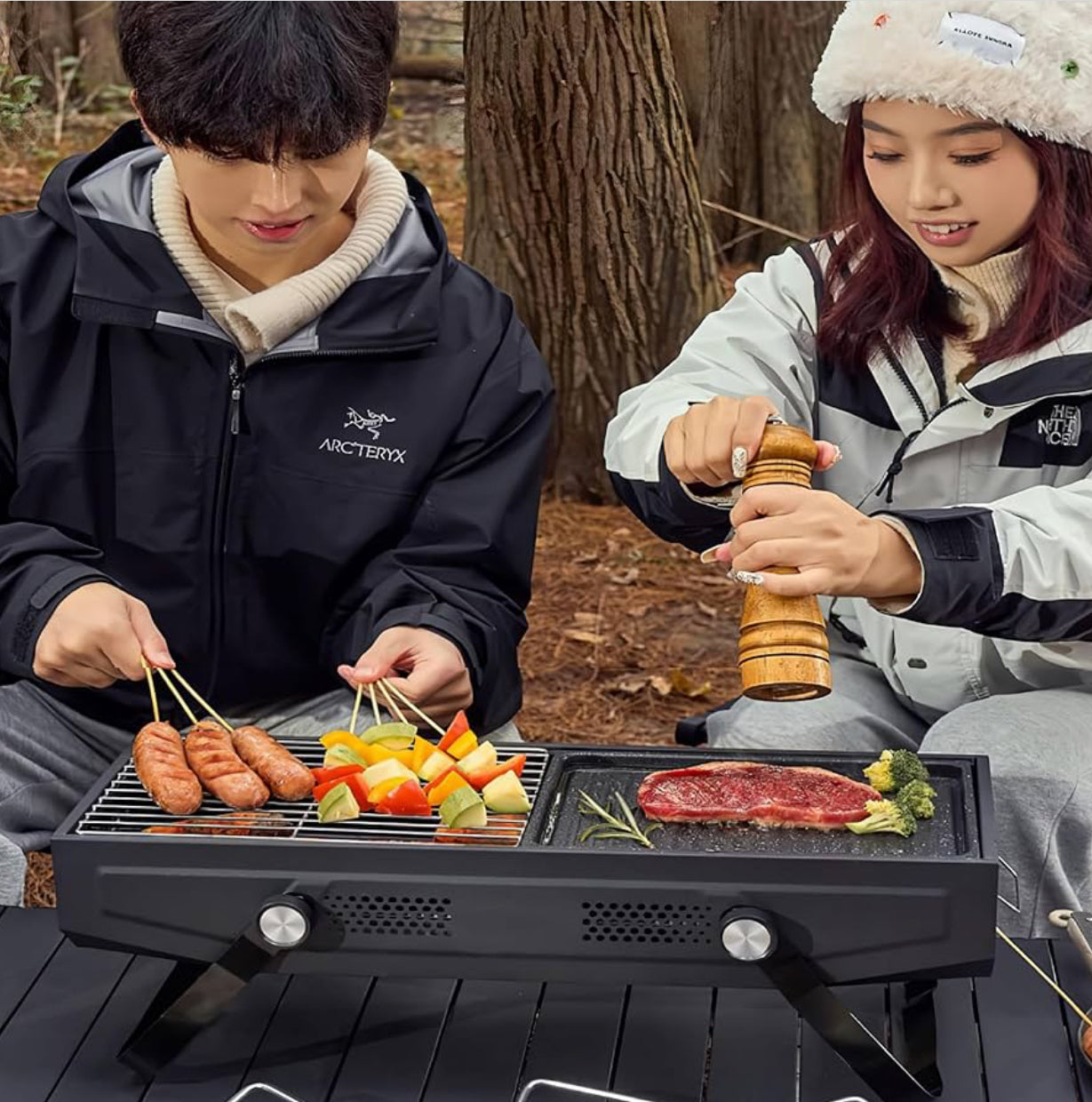 MHome Portable Folding Stainless Steel Charcoal Grill with BBQ Tool Kit