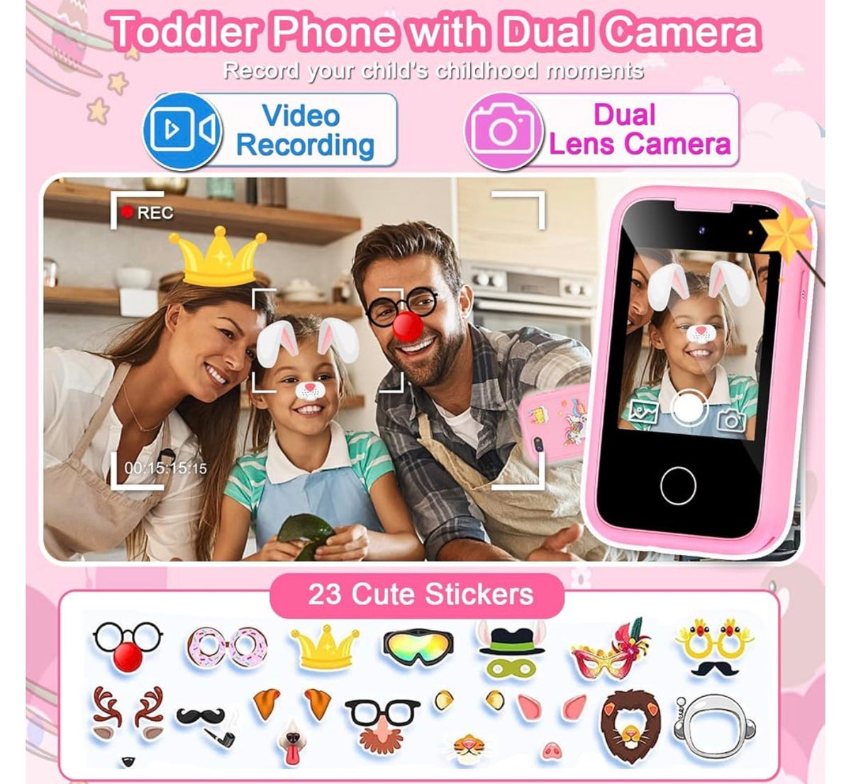 MTech
Kids Phone for Girls Toys, Gifts for 3-12 Year Old Girls Boys Christmas Birthday Kids Toys, Touchscreen Toddler Learning Cell Toy Phone with Dual Camera, Game, Music Player, 8GB Card