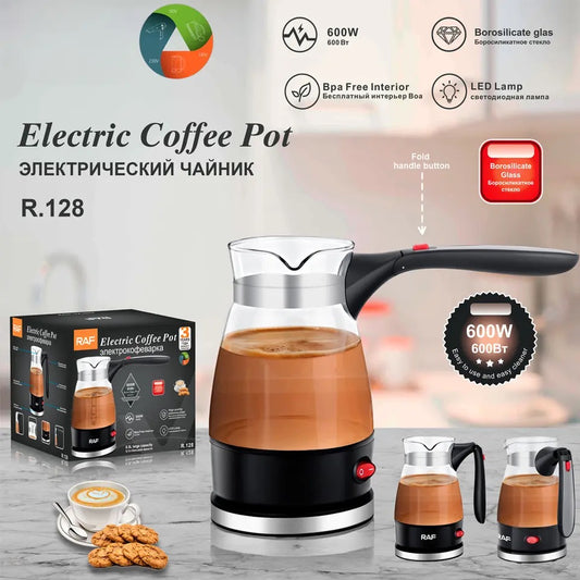 RAF R.128 Electric Glass  0.5L Turkish Coffee Pot 600W - Portable Arabic Coffee Kettle