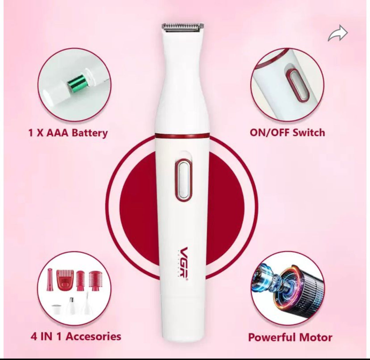 Professional Ladies 4 IN 1 Electric Epilator Hair Removal Kit V-725