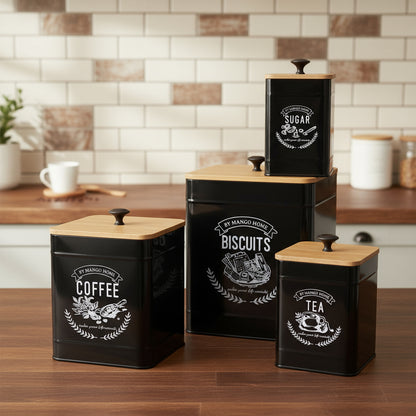 MHome Set of 4 Condiments Canisters Tea,Coffee Sugar & Biscuits-Various Colours