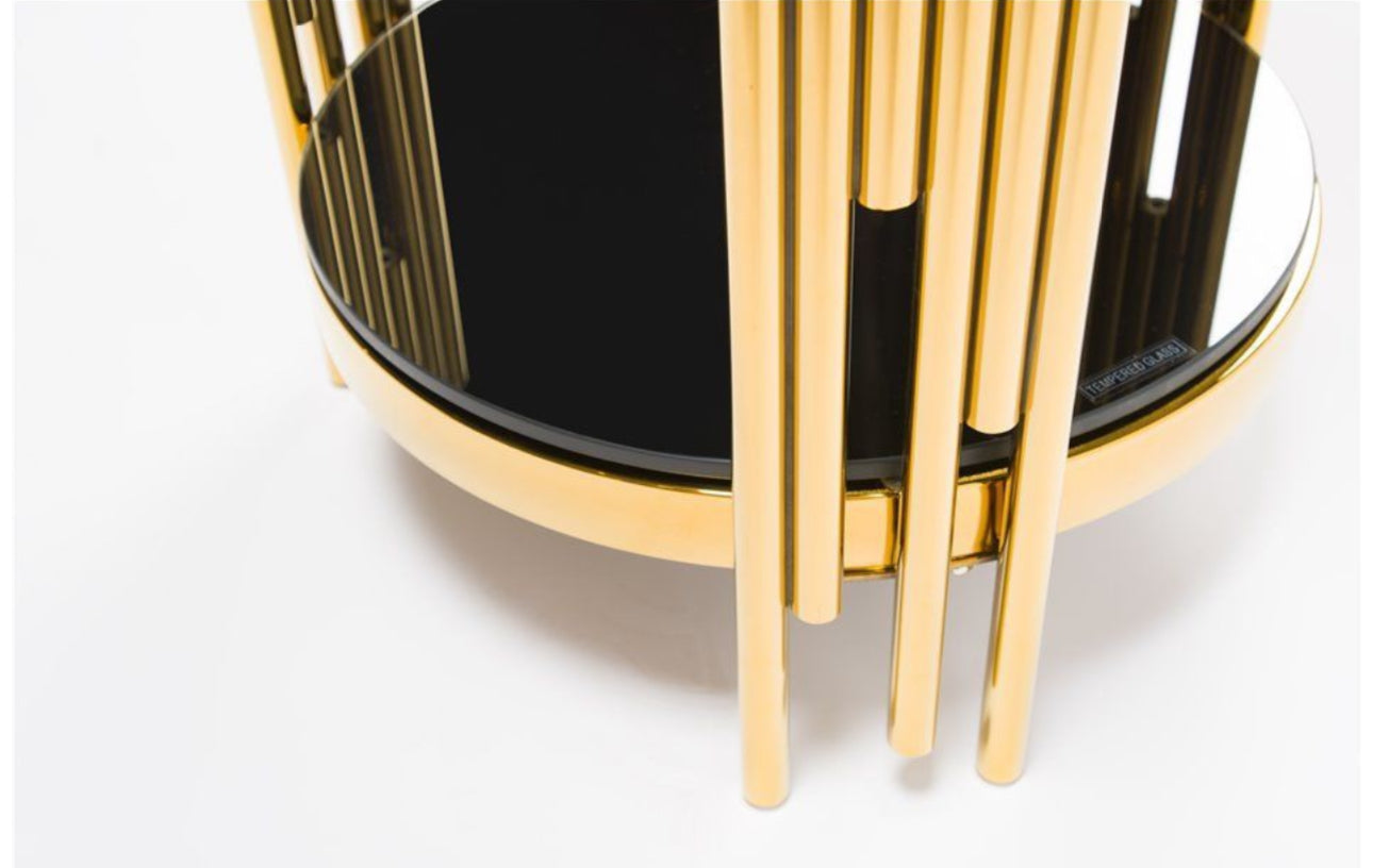 MFurn Chic Black Glass Coffee/Side Table Elegant Gold Frame