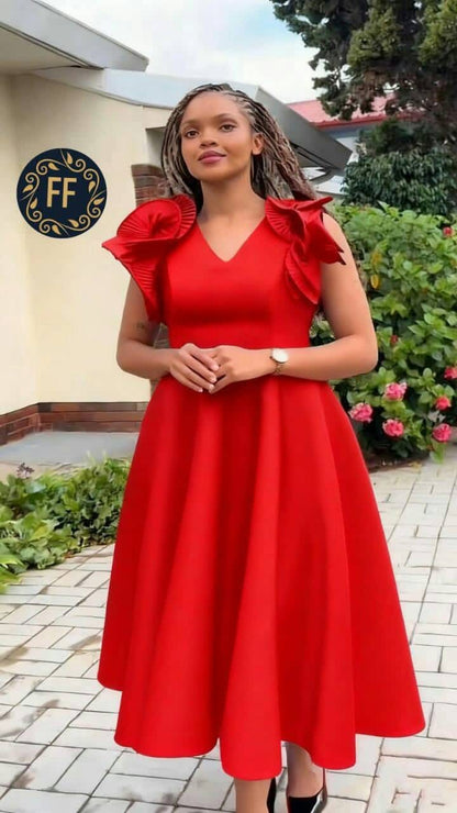 Summer New Ruffle Leaf Edge High Waist A-shaped Skirt Banquet Party Dress-Various Colours