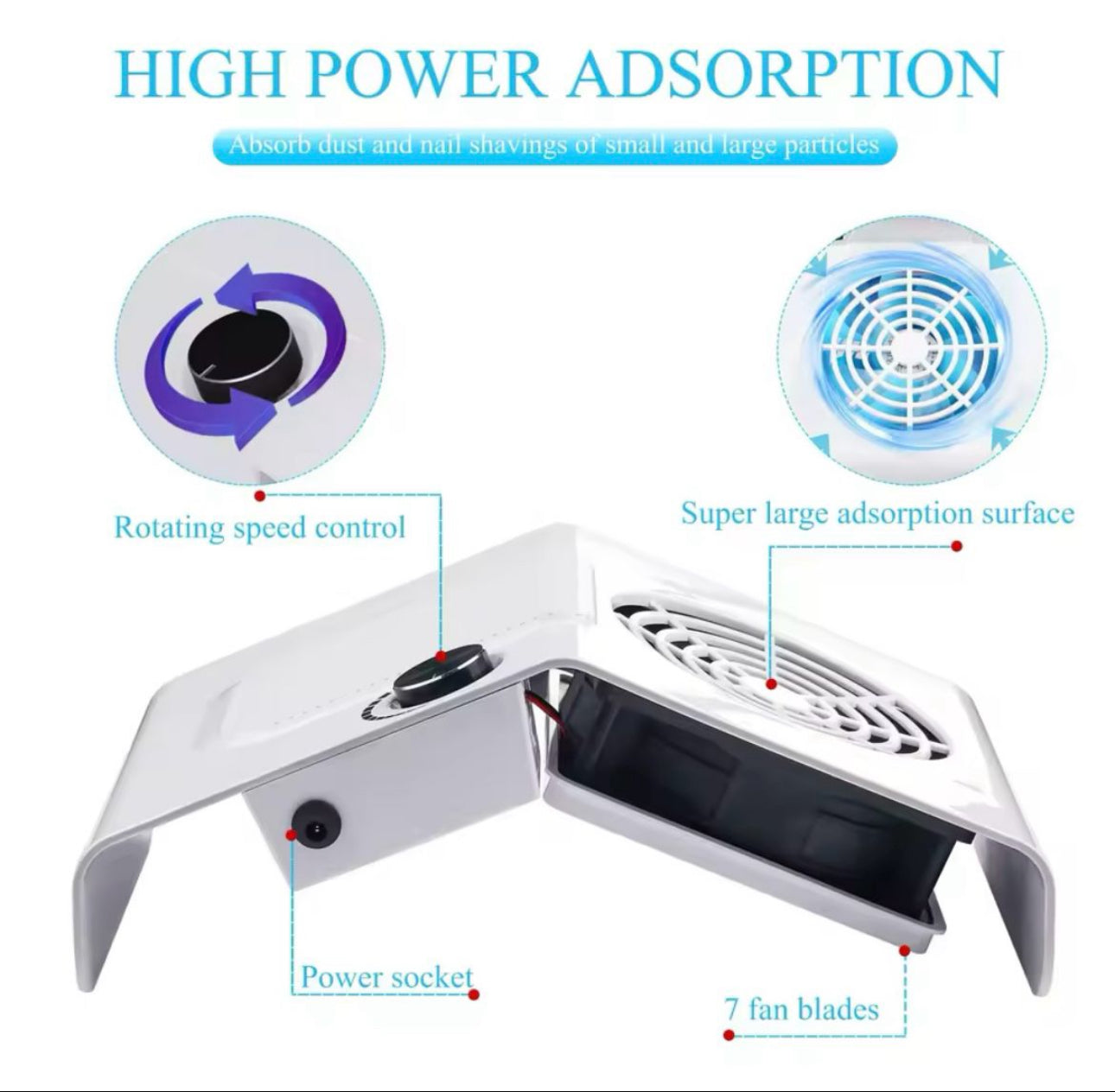 Nail Vacuum Cleaner,80W Nail Dust Collector, Nail Art Tool