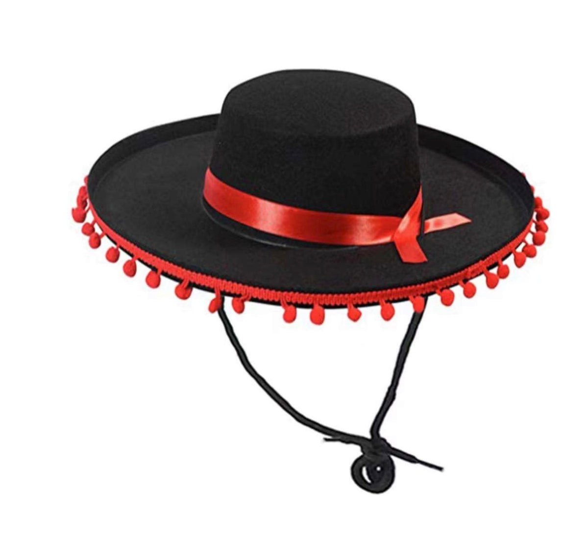 Funny Party Hats Matador Costume – Spanish Hat - Black and Red Matador Hat - Spanish Bull Fight Hat - Black Sombrero Hat, Matador Spanish Bull Fighting Costume Hat, One Size