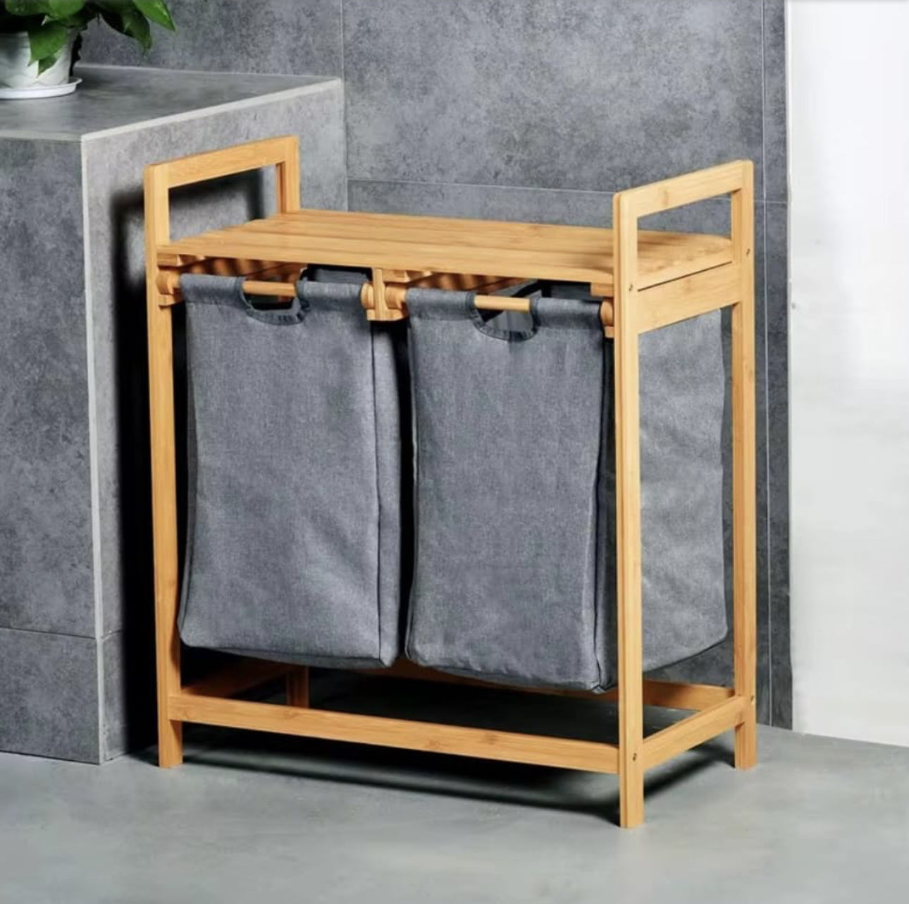 MHome 2:1 Bamboo Laundry Basket