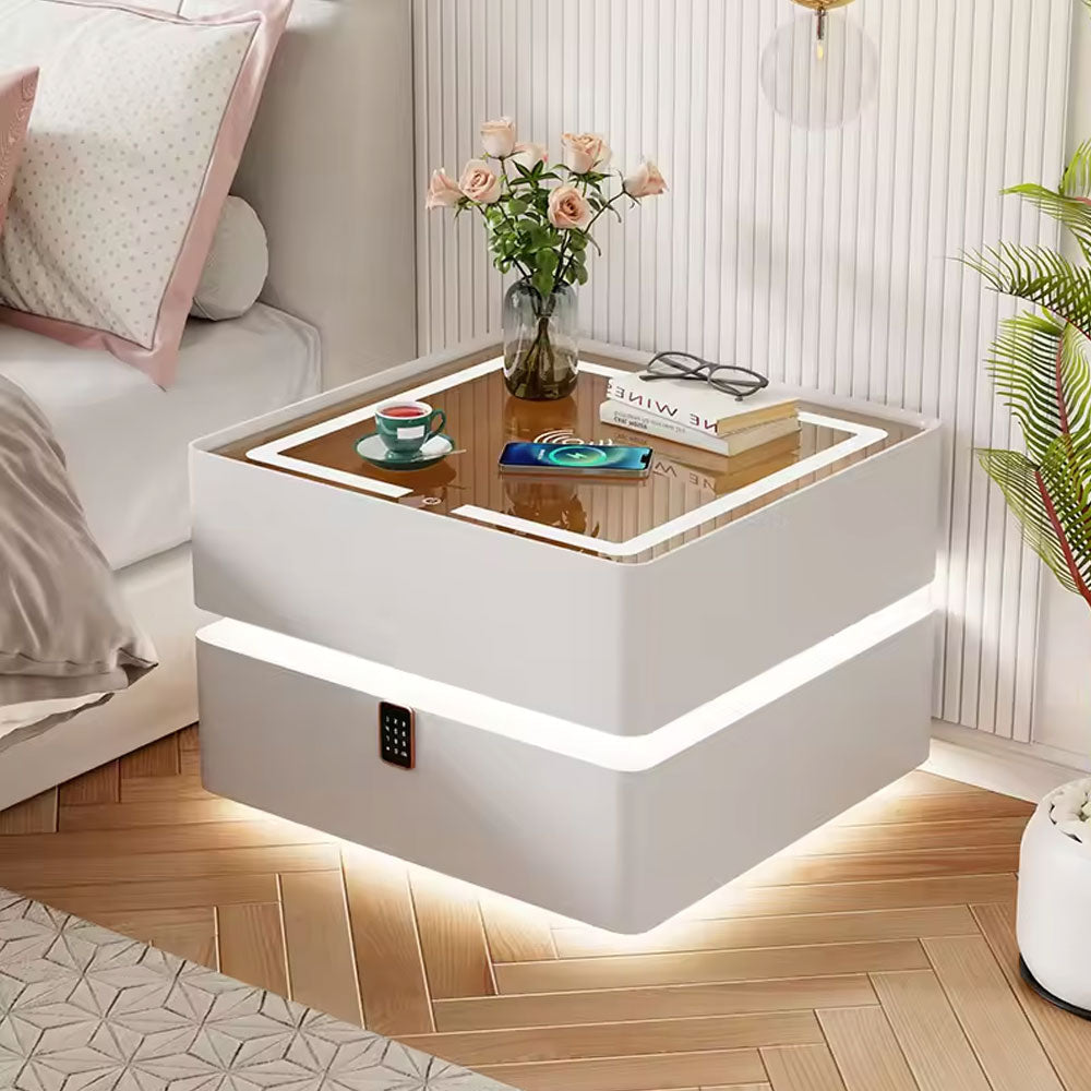 Nordic style smart bedside cabinets with wireless charging, Bluetooth speaker, LED strip, and secure password lock drawer-Available In Various Colours PreOrder Sales Now Available!
