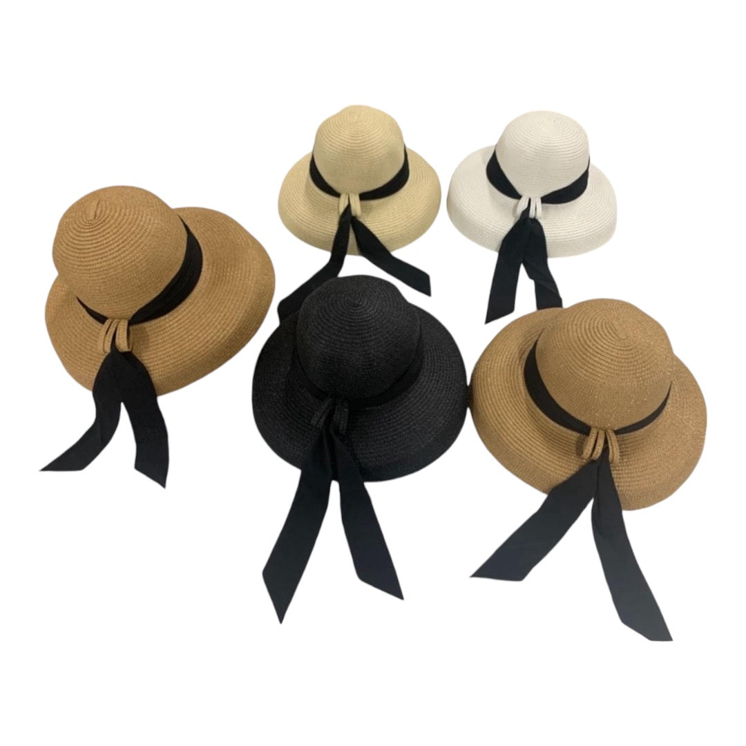 Ladies Big Bow Vintage Straw Sun Hat- Various Colours