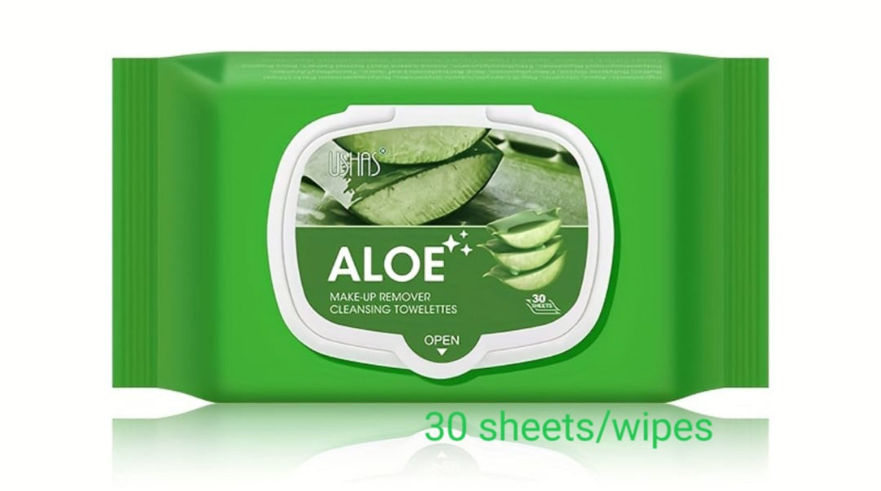 ALOE Soft Cotton Wet Wipes Facial Cleansing Towel, Mild, Moisturizing, Emollient, Non-woven Makeup Cotton Pads Lint Free Face Eye Lip Nail Polish Remover Cosmetic Pads, 30pc/bag