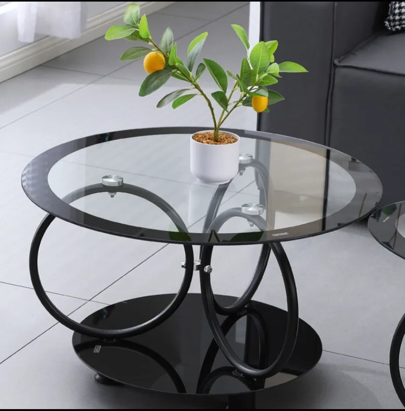 Oval & Round Shaped Glass Table-Available In Black or White