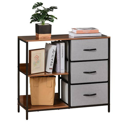 MFURN Narrow Fabric Chest of Drawers, Fabric Dresser with 3 Folding Drawers, 3 Open Shelves and Wide Top, Dresser for Bedroom, Living Room and Hallway, Walnut, Light Gray & Dark Gray Options