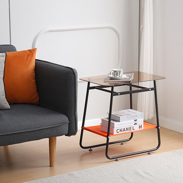 MFurn Contemporary Scandinavian Transparent Glass Iron Side Table  2Tier For Living Room