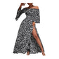 Leopard Striped High Side Split Off Shoulder Sweetheart Neck Mermaid Dress 2024 Sexy Party Club Maxi Women