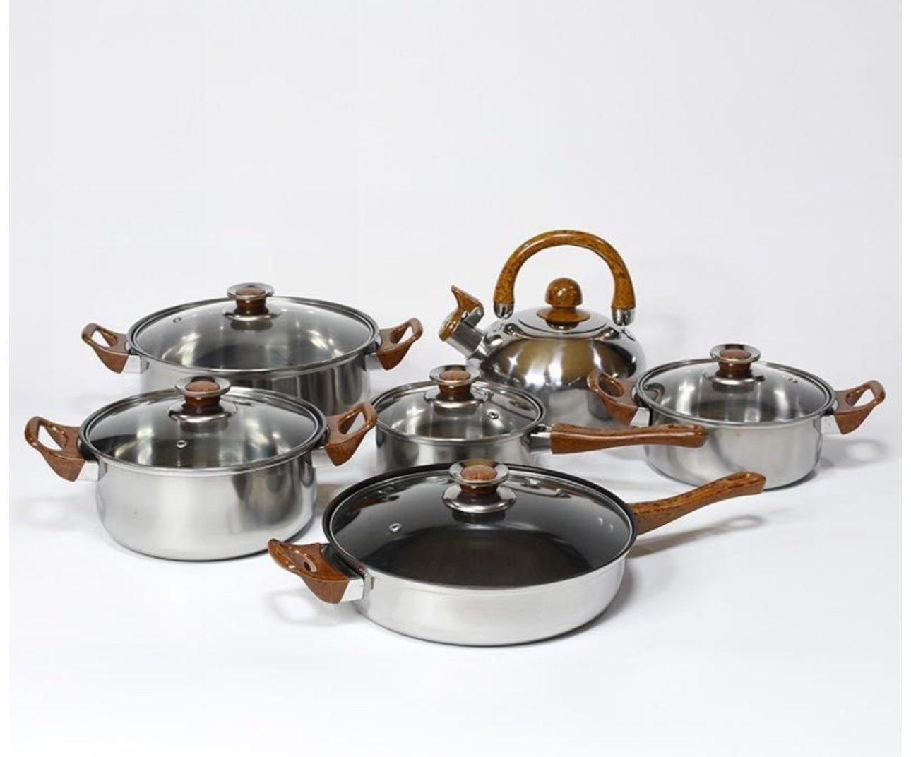 12Pcs Pots and Pans Set with 3L Kettle Nonstick Kitchen Stainless Steel with Lids Dishwasher Safe