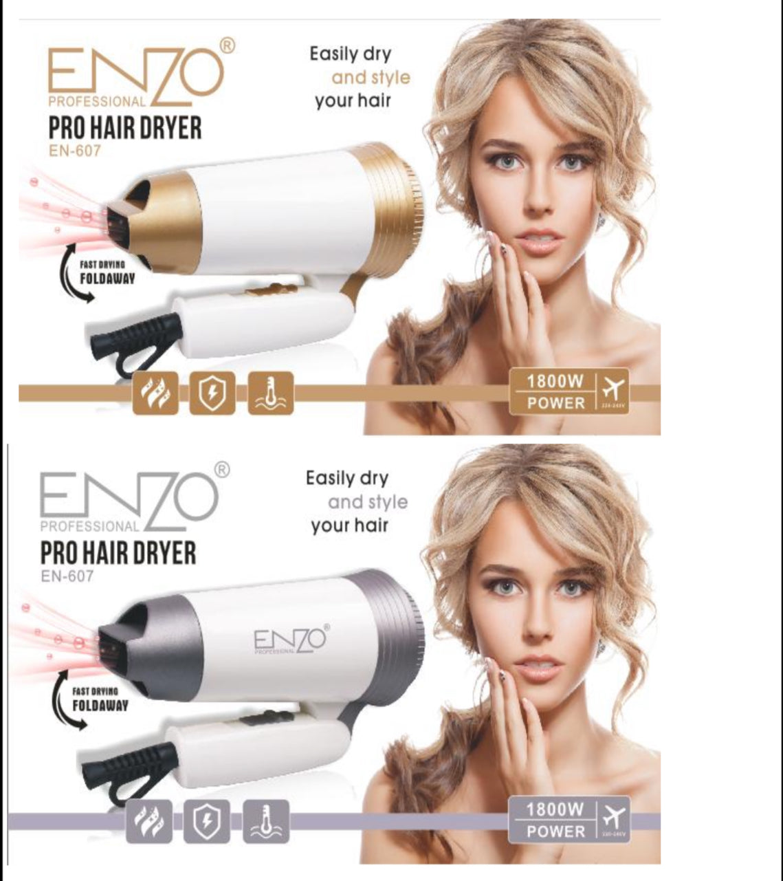 ENZO Pro Hair Dryer Travel Foldable- 1800w
