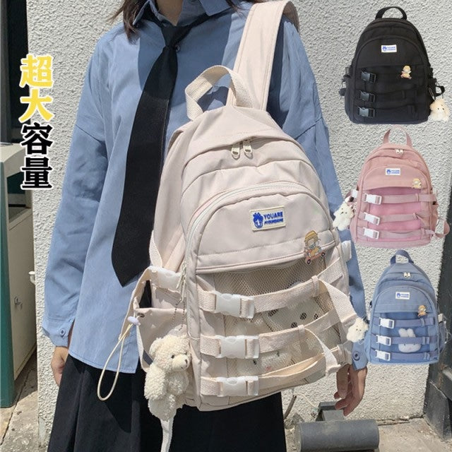 Large Capacity Simple Tag Daily Bag Men's Women's Rucksack Popular Korean Backpack Lightweight Rucksack A4 Stylish Cute High Fashion