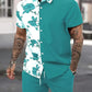 GORGLITTER Men's 2 Piece Outfits Floral Colorblock Button Down Shirt and Drawstring Boho Beach Shorts Set