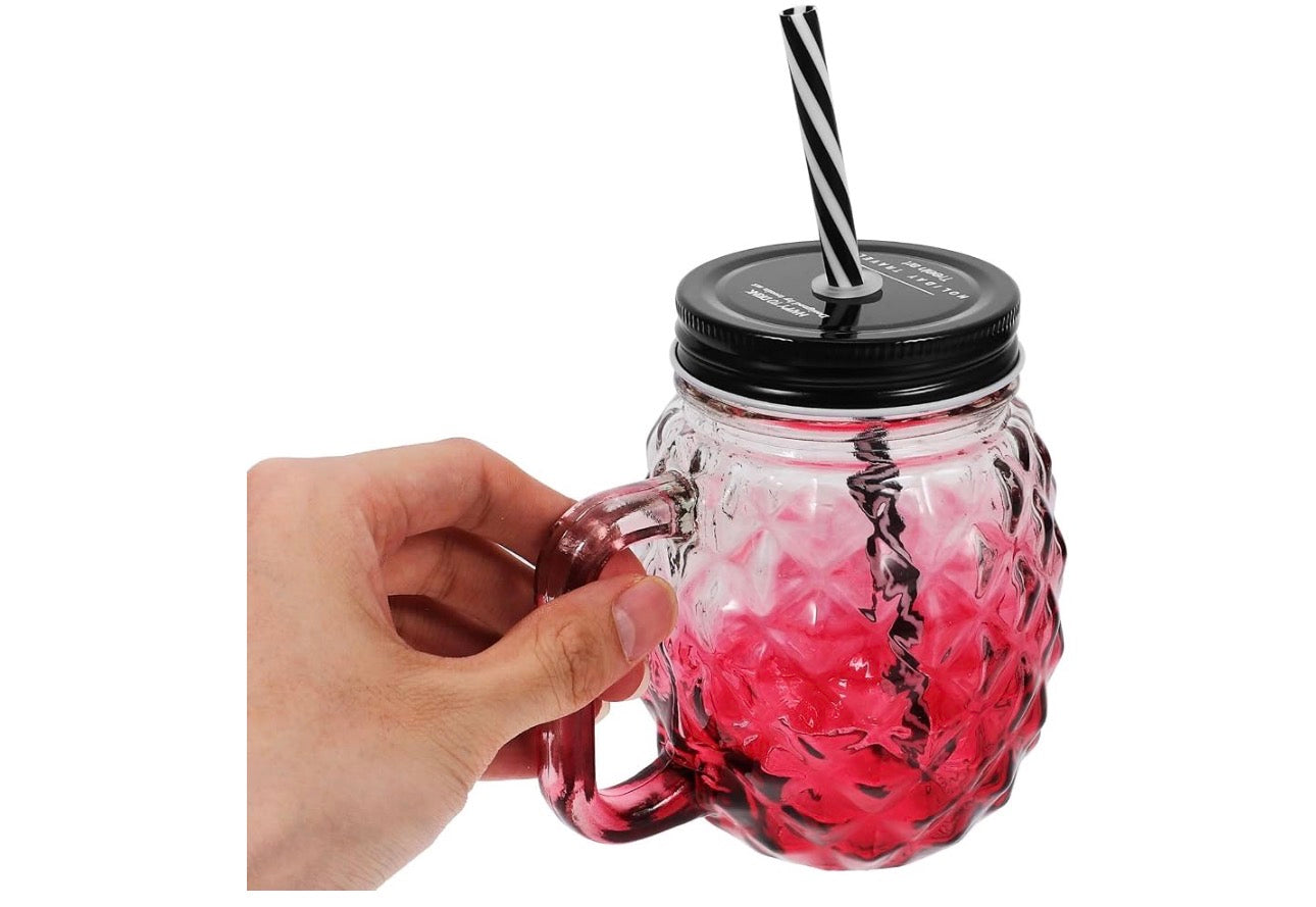 MHome Pineapple Mason Jars Sturdy Juice Glassware Gradient Glass 6pc set with Leak-Proof Lid and Straw Spill Proof Beverage Mugs Suitable for School and Work