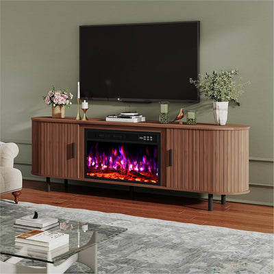 MFURN Modern Mid Century Wooden TV Stand with built in Fireplace