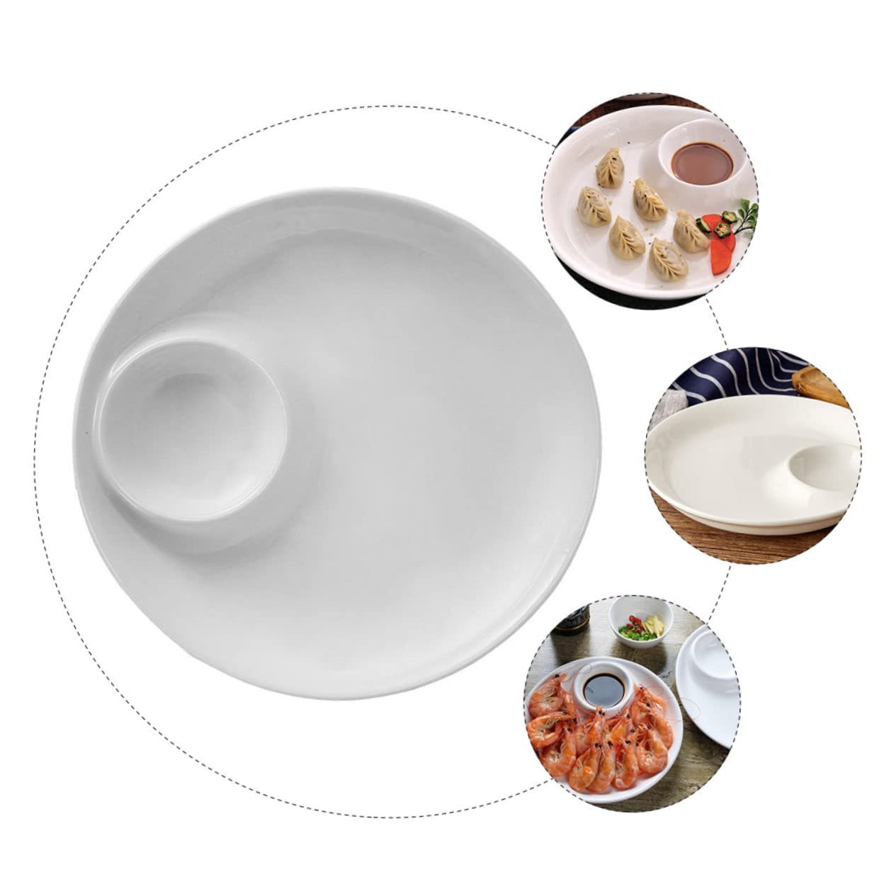 MHome Ceramic Plate Set Divided Serving Dish Restaurant Salad Plate Home Tableware Food Serving White 9.8inch