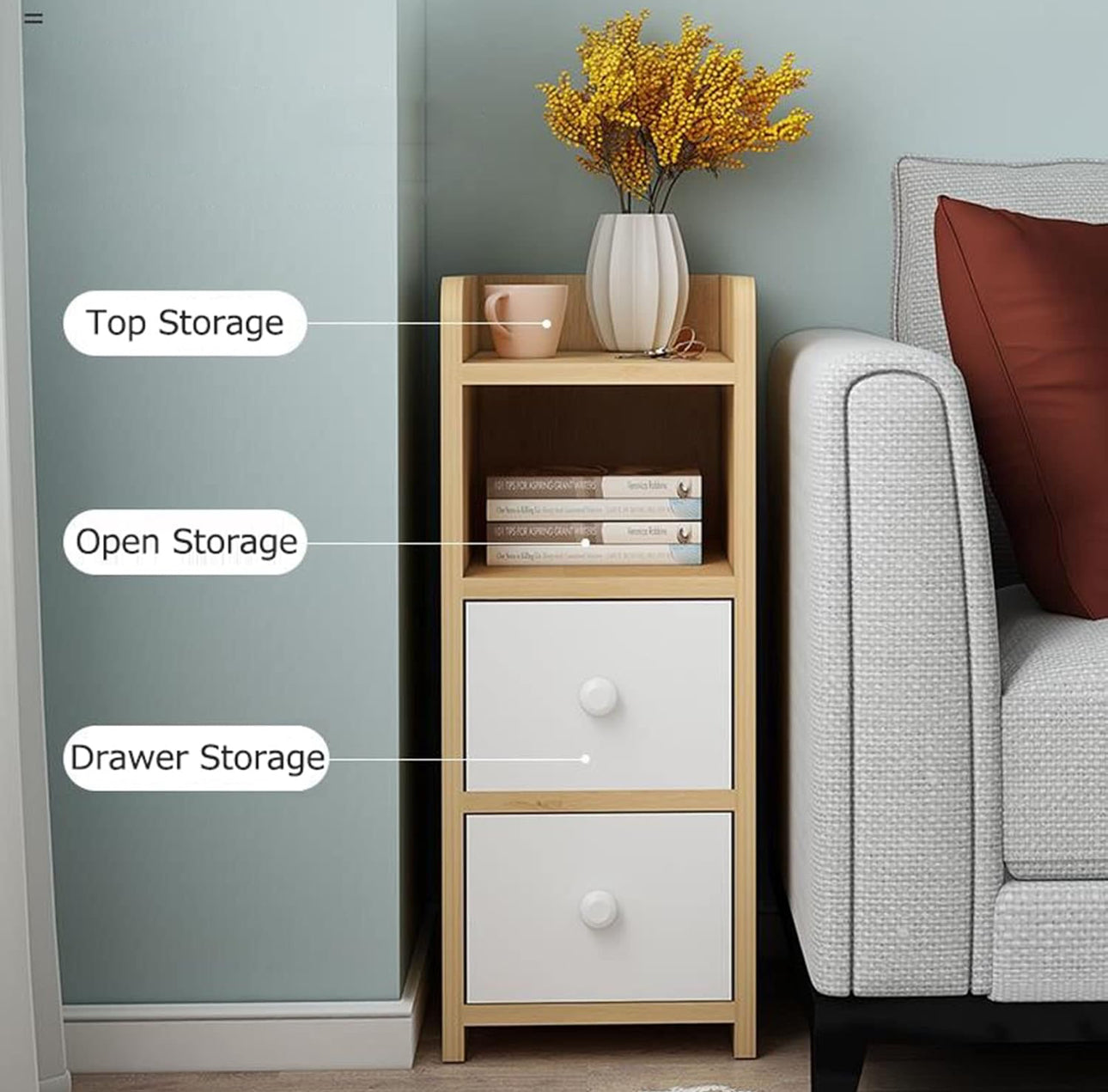 MFurn Contemporary Bedside 
Wooden Table with 2 Drawer and Open Shelf Modern Bedroom Storage Cabinet Living Room Furniture-Various Colours