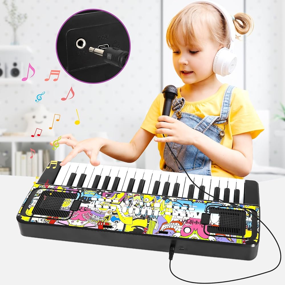Kids Keyboard Piano, 37 Keys Keyboard Electric Digital Piano, Early Learning Educational Musical Toys Piano for Kids Toddlers Beginners with Music Stand, Microphone - Christmas Birthday Gifts