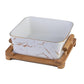 MHome Marble Ceramic Serving Bowl with Wooden Base