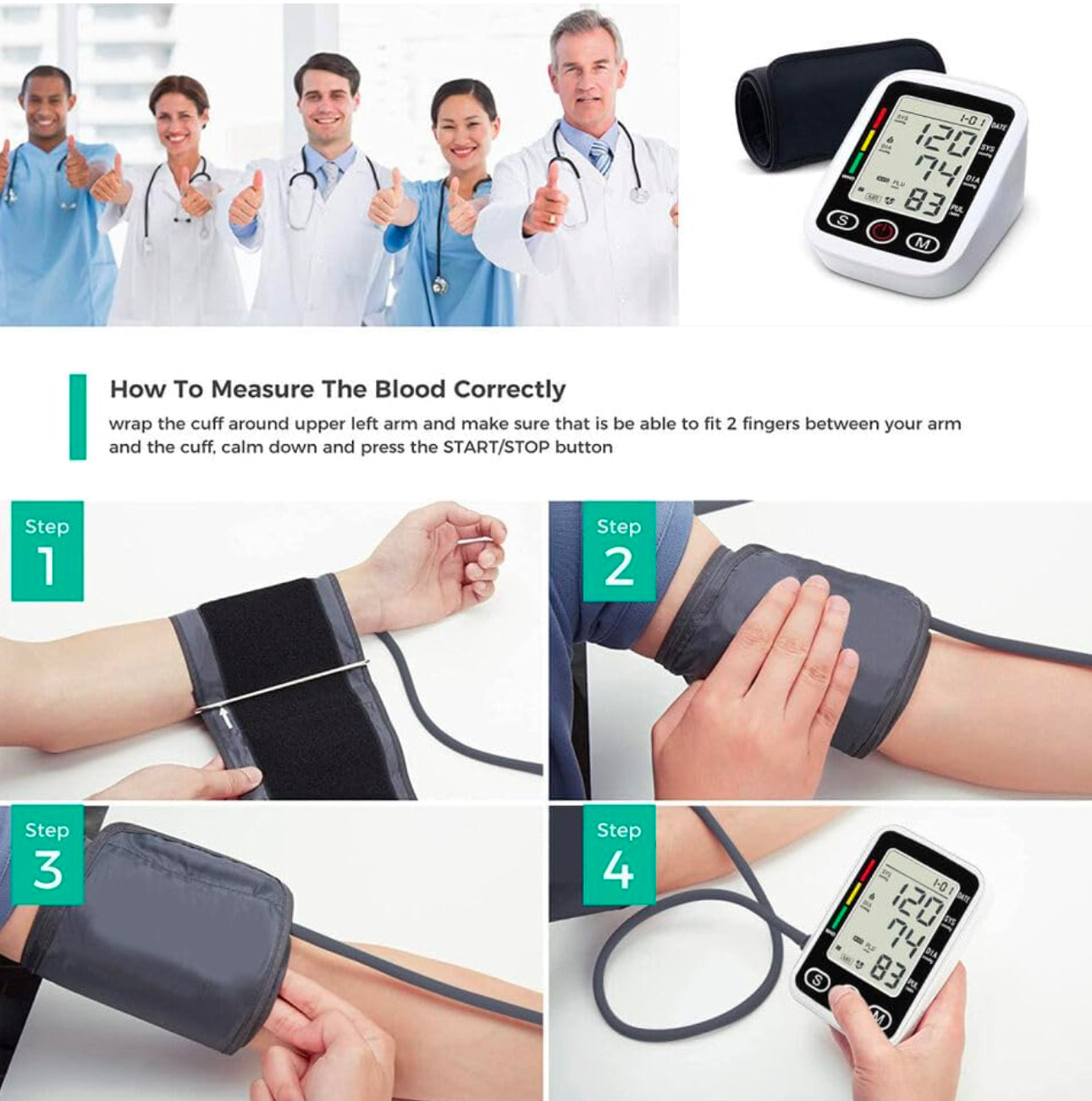 Blood Pressure Monitors Large Screen for Home use with Cuff Arm,Automatic Blood Pressure Machine Upper Arm for 2 Users BP Machine with Battery, White