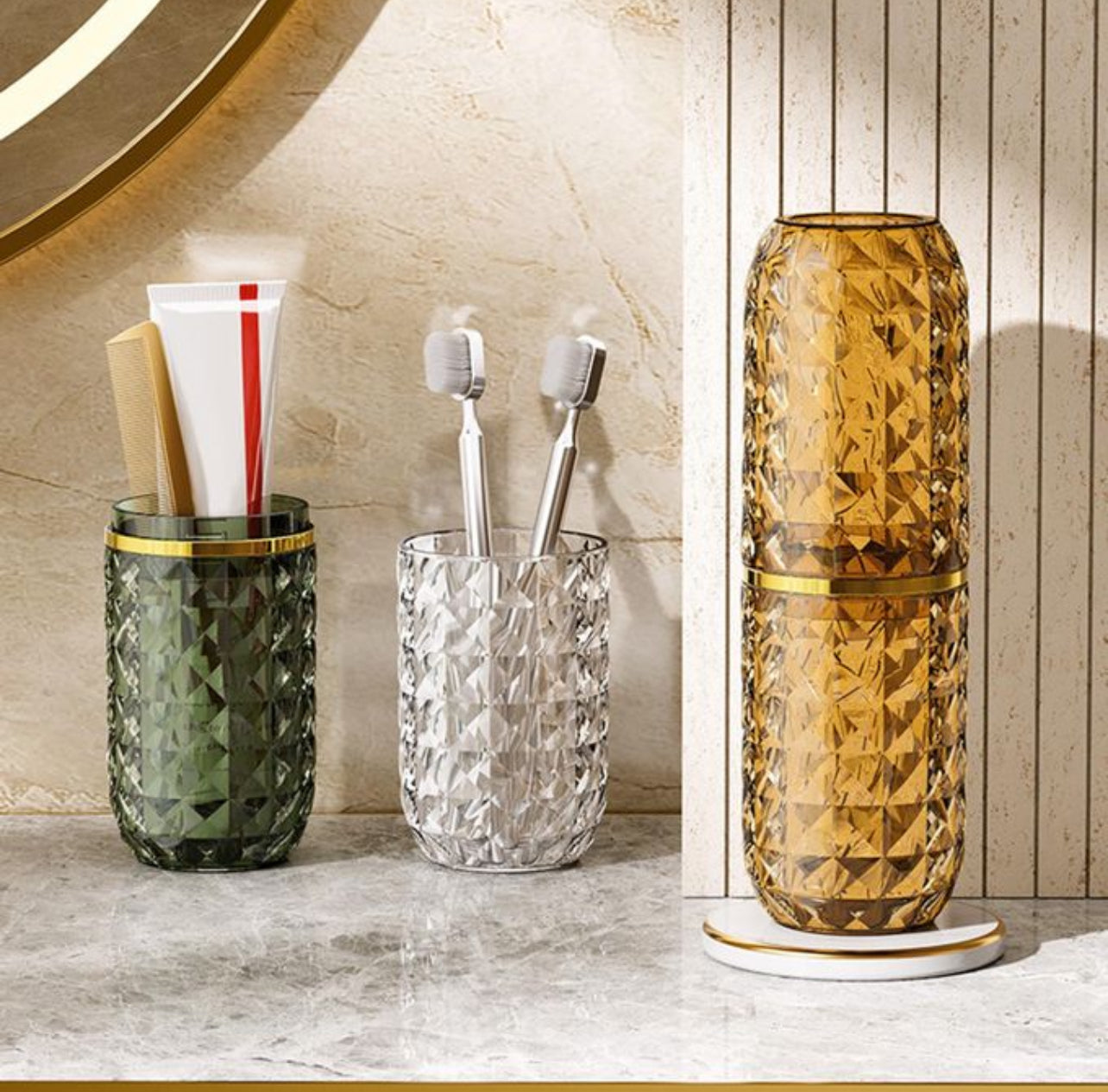 Luxury Travel/Home Toothbrush-Toothpaste Holder Transparent Available in Clear & Green