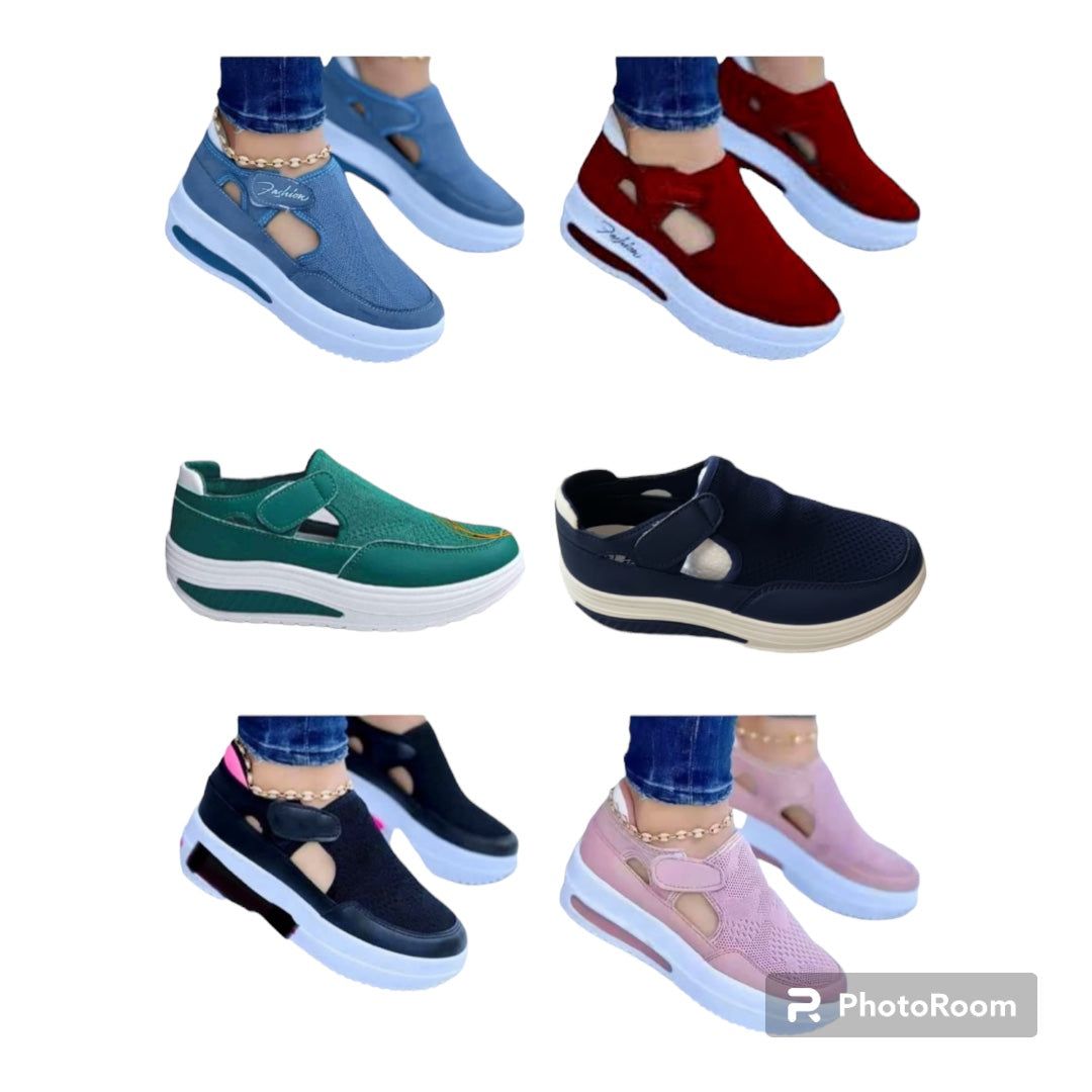 Ladies Breathable Wedge Sneakers