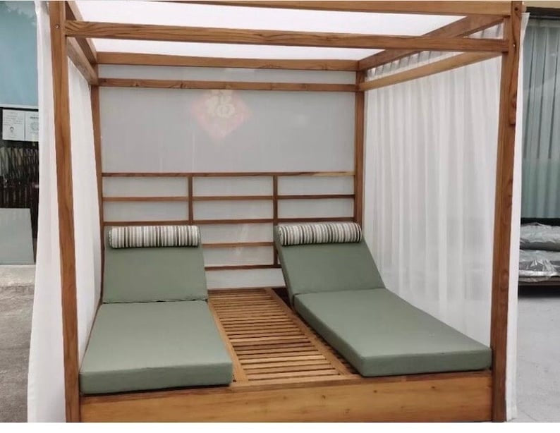 High End Twin Outdoor DayBed  Sun Lounger Set Teak with Canopy-Available On Order!