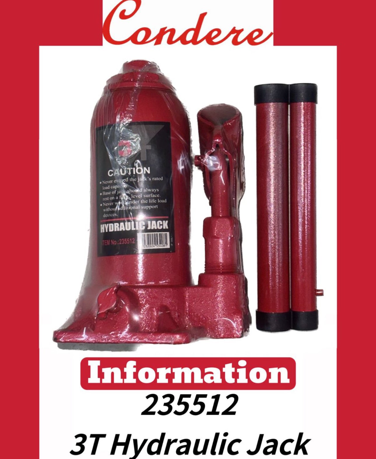 Hydraulic Bottle Jack Condere Brand - Various Options