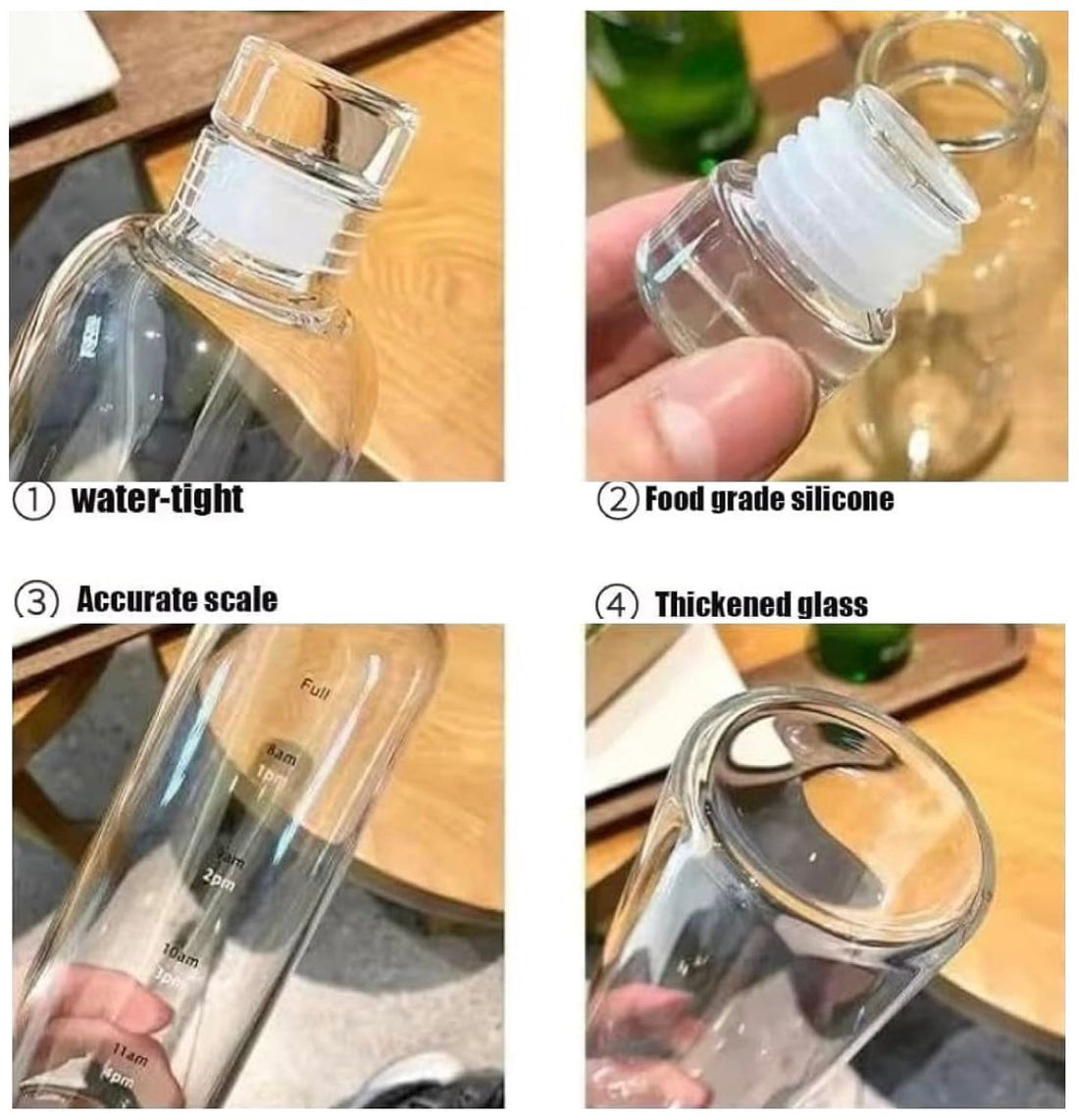 MHome Leakproof Transparent Glass Bottles 1L - Various Colours
